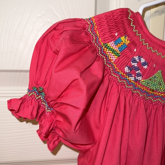 Rosalina girls size 4T smock SANTA Christmas pink dress w/smock puffy sleeves - Picture 3 of 5
